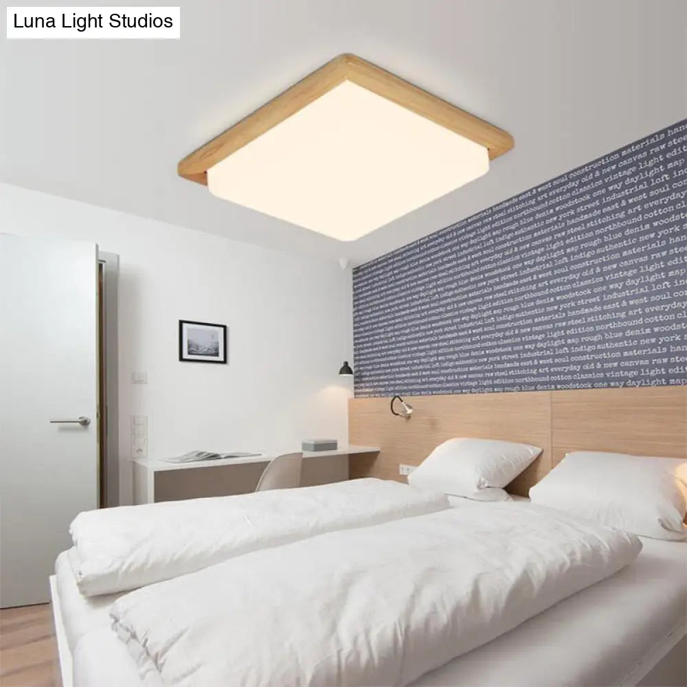Modern Square Ceiling Mount Light With Beige Acrylic Shade Led Flush Lamp (White/Warm Light) Wood