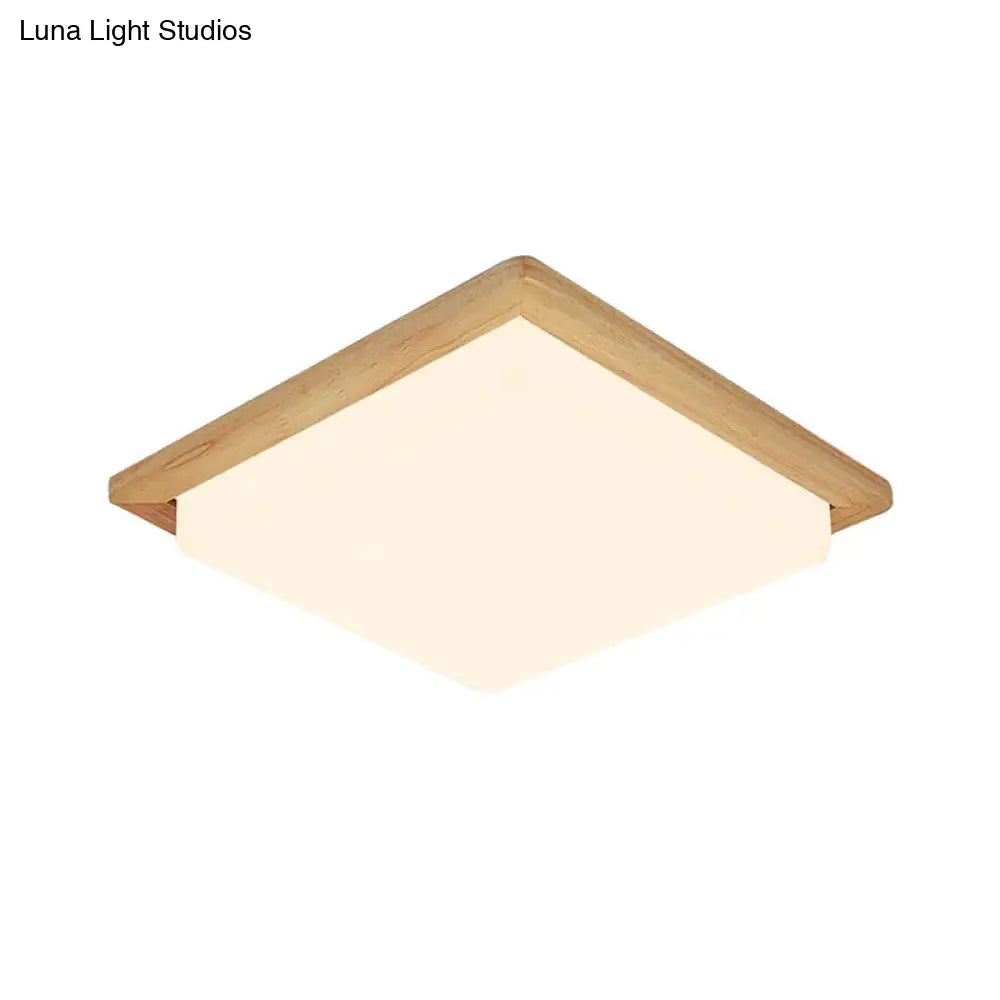 Modern Square Ceiling Mount Light With Beige Acrylic Shade Led Flush Lamp (White/Warm Light) Wood