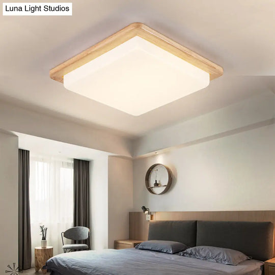 Modern Square Ceiling Mount Light With Beige Acrylic Shade Led Flush Lamp (White/Warm Light) Wood