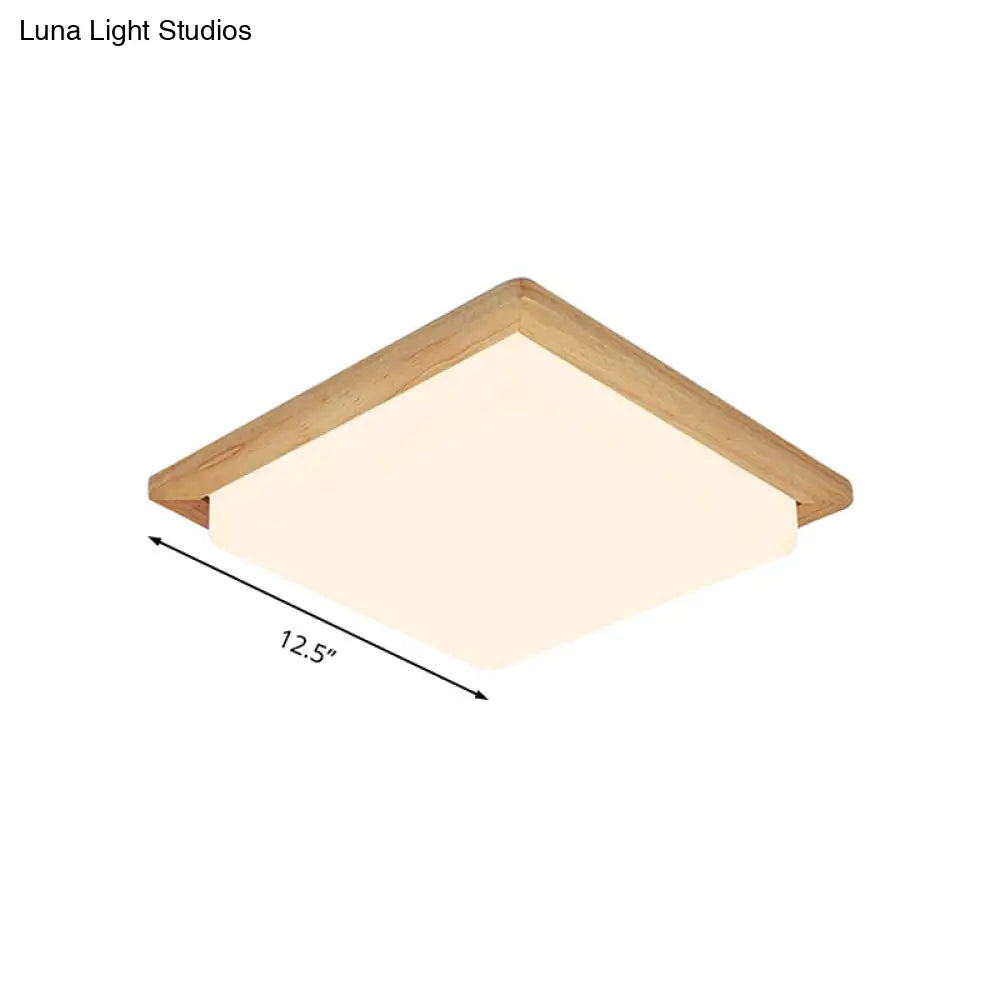 Modern Square Ceiling Mount Light With Beige Acrylic Shade Led Flush Lamp (White/Warm Light) Wood