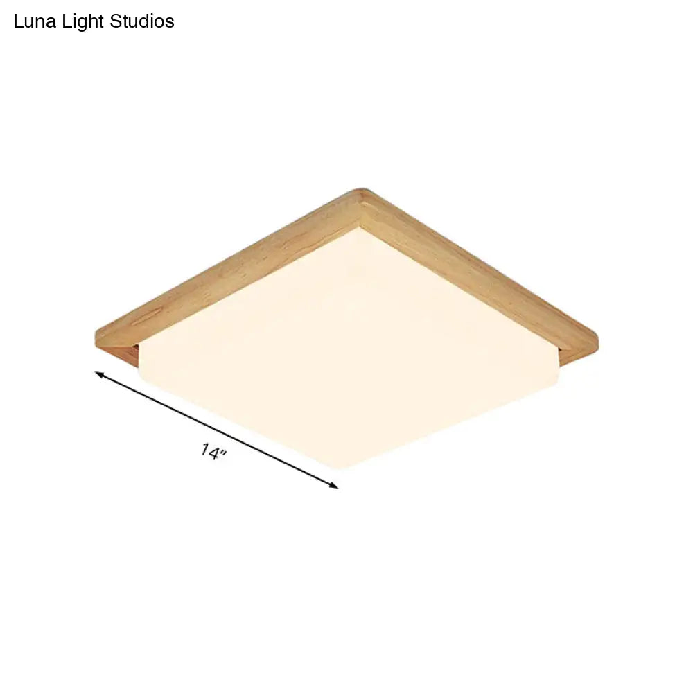 Modern Square Ceiling Mount Light With Beige Acrylic Shade Led Flush Lamp (White/Warm Light) Wood