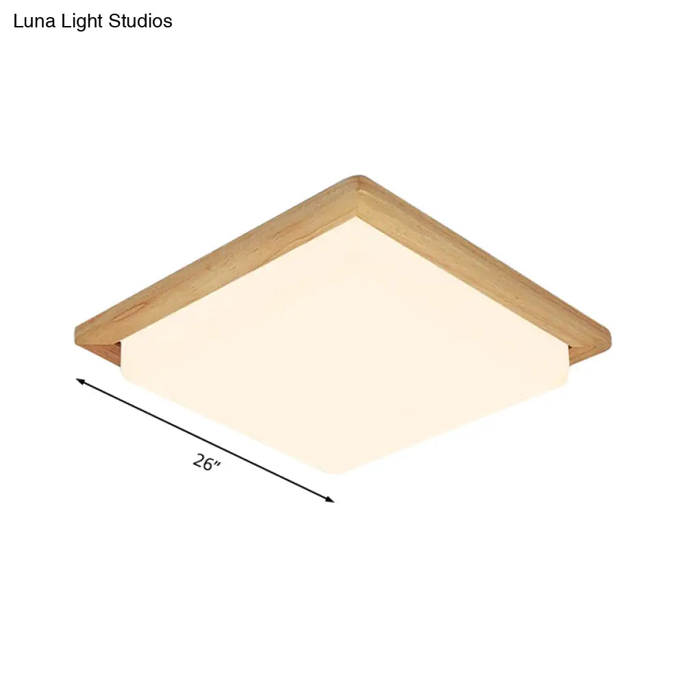 Modern Square Ceiling Mount Light With Beige Acrylic Shade Led Flush Lamp (White/Warm Light) Wood