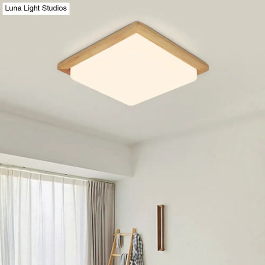 Modern Square Ceiling Mount Light With Beige Acrylic Shade Led Flush Lamp (White/Warm Light) Wood