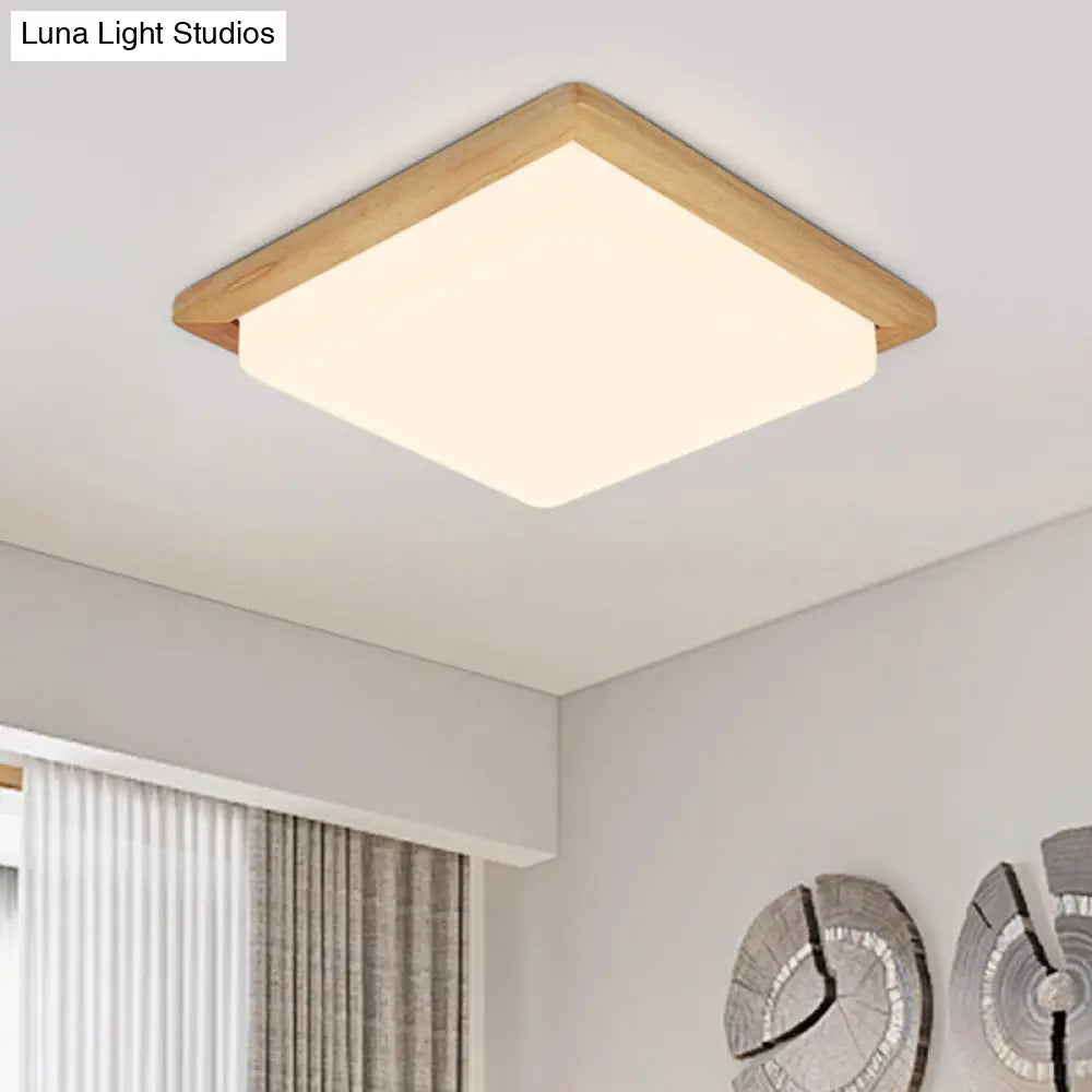 Modern Square Ceiling Mount Light With Beige Acrylic Shade Led Flush Lamp (White/Warm Light) Wood