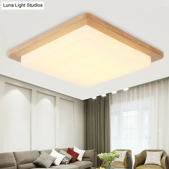 Modern Square Ceiling Mount Light With Beige Acrylic Shade Led Flush Lamp (White/Warm Light) Wood