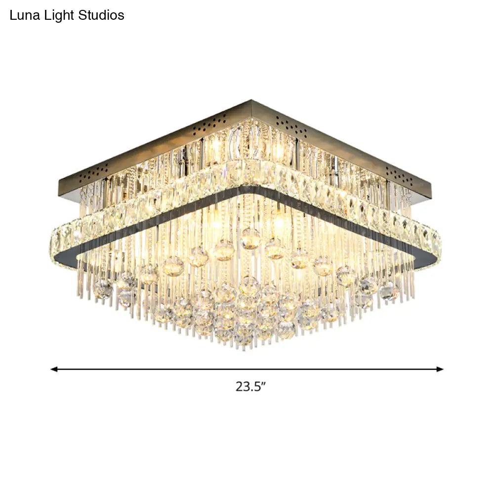 Modern Square Crystal Block Ceiling Light With 8 Heads - Nickel Flush Mount Lamp