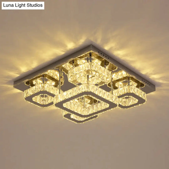 Modern Square Crystal Led Ceiling Flush Mount In Chrome For Sleeping Room