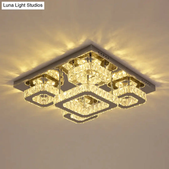 Modern Square Crystal Led Ceiling Flush Mount In Chrome For Sleeping Room