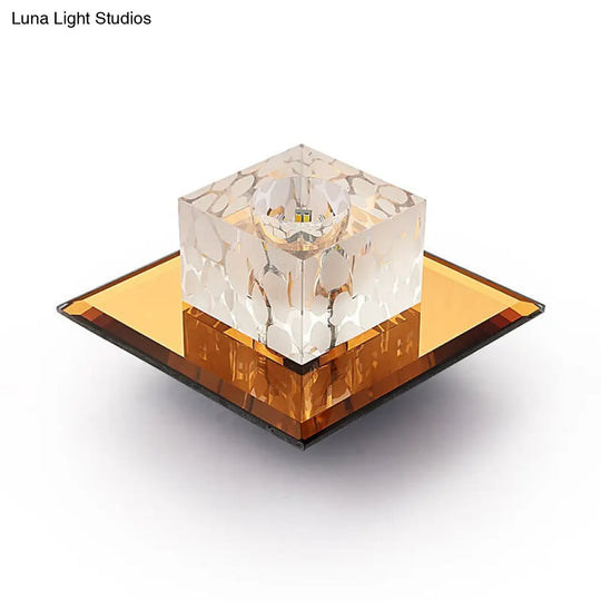 Modern Square Crystal Led Flush Light For Entryways