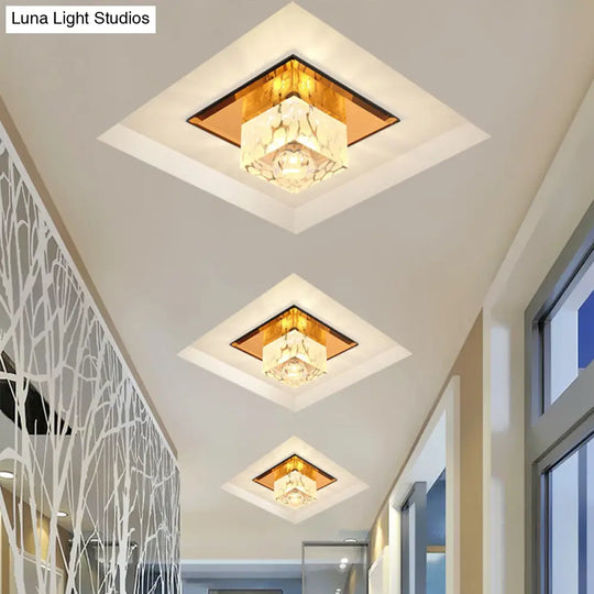 Modern Square Crystal Led Flush Light For Entryways