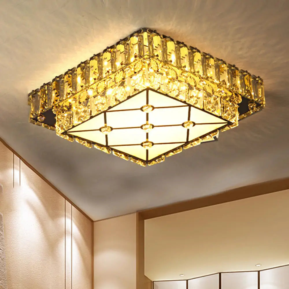 Modern Square Crystal Led Flush Mount Ceiling Light For Hallways Clear