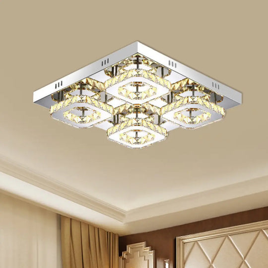 Modern Square Crystal Led Restaurant Ceiling Light Fixture - Chrome