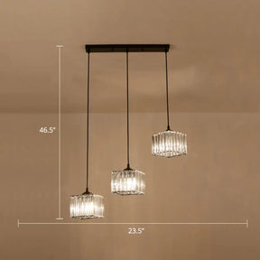 Modern Square Crystal Pendant Light With 3-Bulb Simplicity For Dining Room Ceiling - Black / Linear