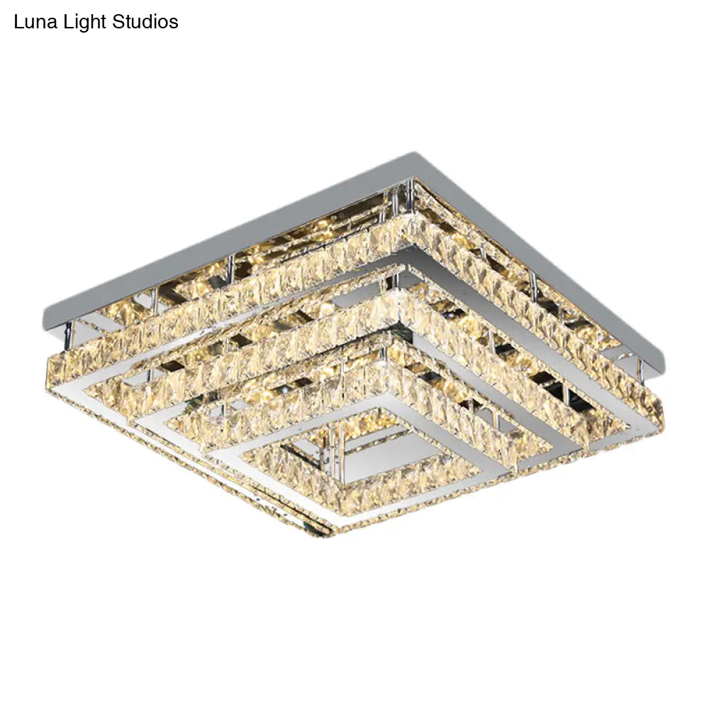 Modern Square Crystal Semi Flush Led Ceiling Light For Bedrooms - Stainless Steel Finish