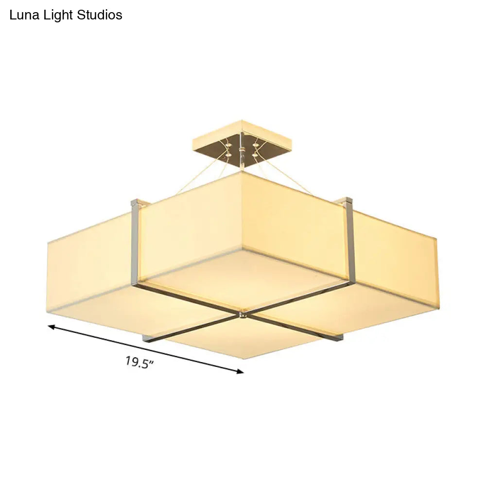 Modern Square Fabric Ceiling Light Semi Flush Mount In Gold - 4 Lights