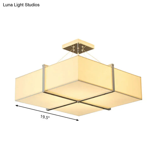 Modern Square Fabric Ceiling Light Semi Flush Mount In Gold - 4 Lights