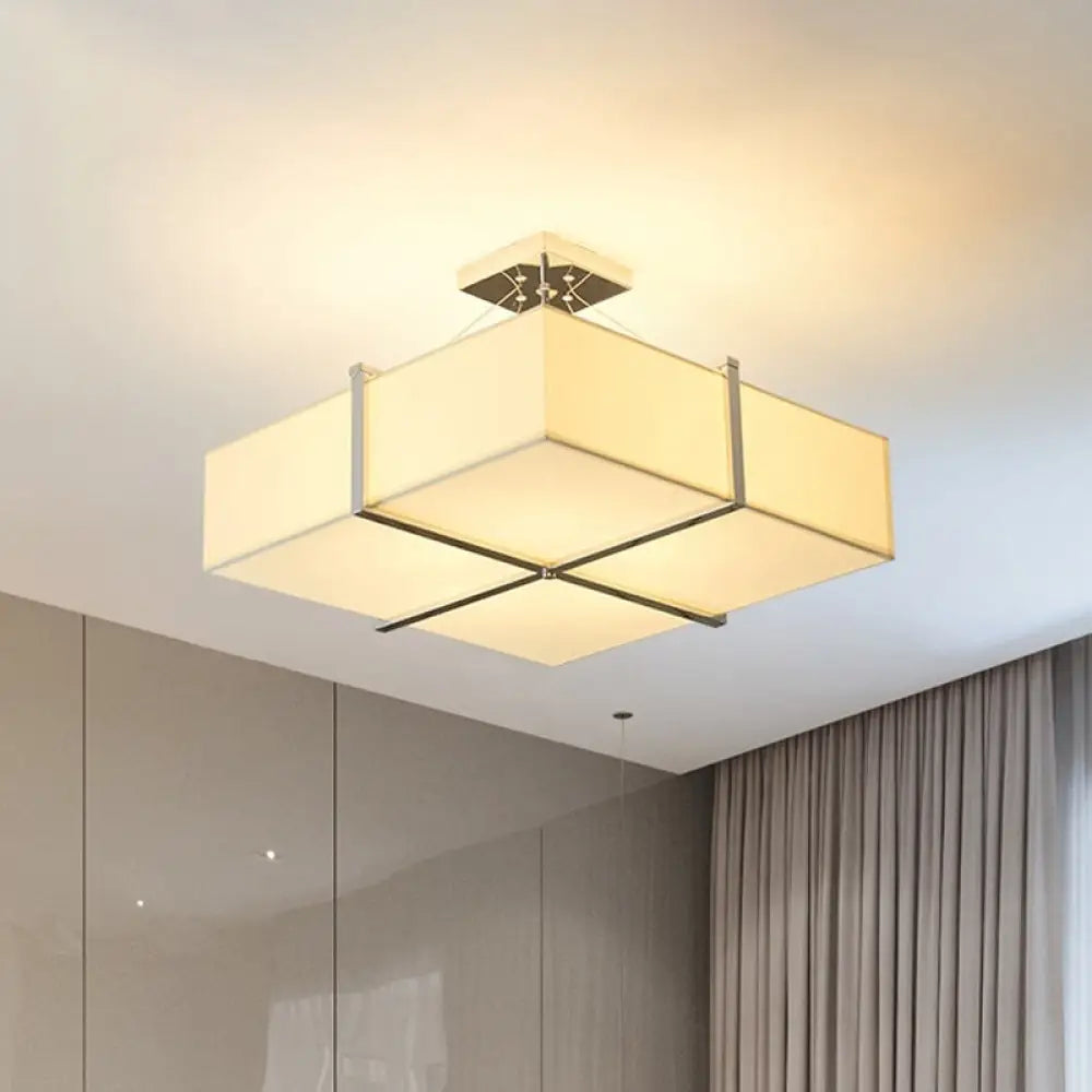 Modern Square Fabric Ceiling Light Semi Flush Mount In Gold - 4 Lights