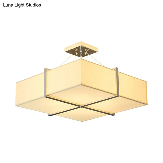 Modern Square Fabric Ceiling Light Semi Flush Mount In Gold - 4 Lights