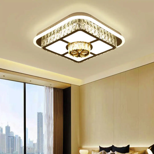 Modern Square/Flower Flush Ceiling Light - Clear Crystal Led White Bedroom / Flower