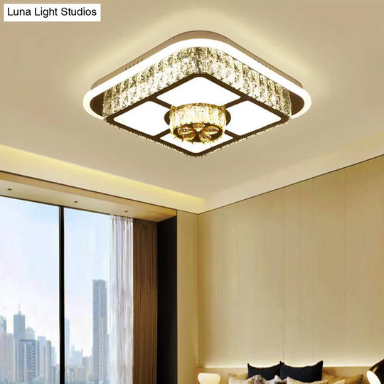 Modern Square/Flower Flush Ceiling Light - Clear Crystal Led White Bedroom / Flower