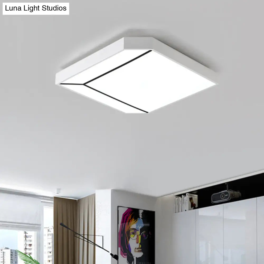 Modern Square Flush Led Ceiling Light In White/Warm - 19’/24’ Metallic For Living Room