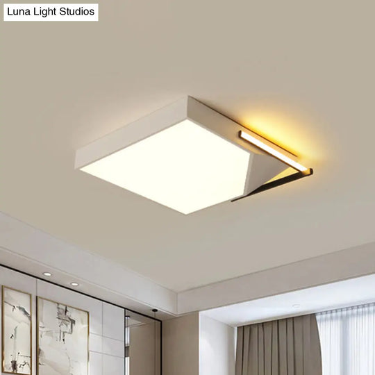 Modern Square Flush Mount Ceiling Light With Acrylic Shade - Black/White Led Fixture For Bedroom