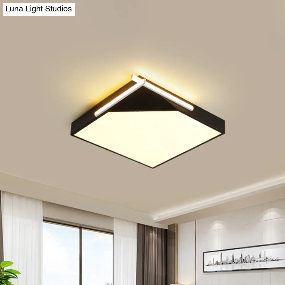 Modern Square Flush Mount Ceiling Light With Acrylic Shade - Black/White Led Fixture For Bedroom