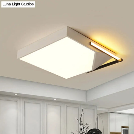 Modern Square Flush Mount Ceiling Light With Acrylic Shade - Black/White Led Fixture For Bedroom