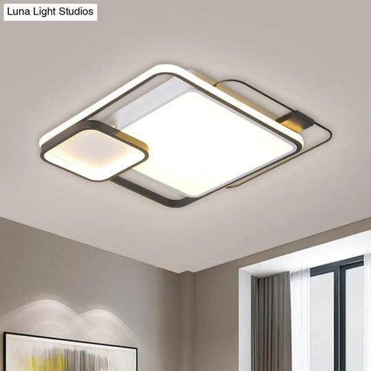 Modern Square Flush Mount Led Bedroom Light Fixture With Metallic Finish - Black