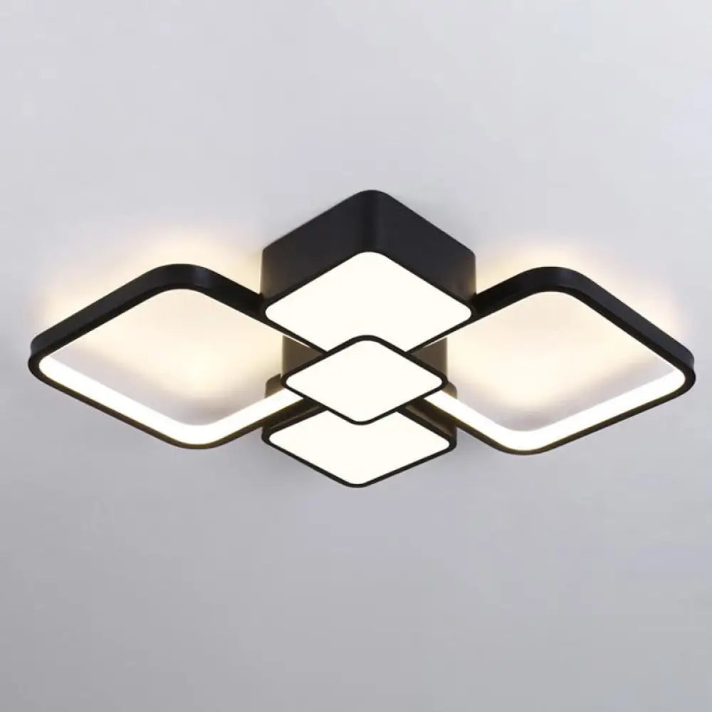 Modern Square Flush Mount Led Ceiling Light In Black With Warm/White 18’/21.5’ Wide / 18’ White