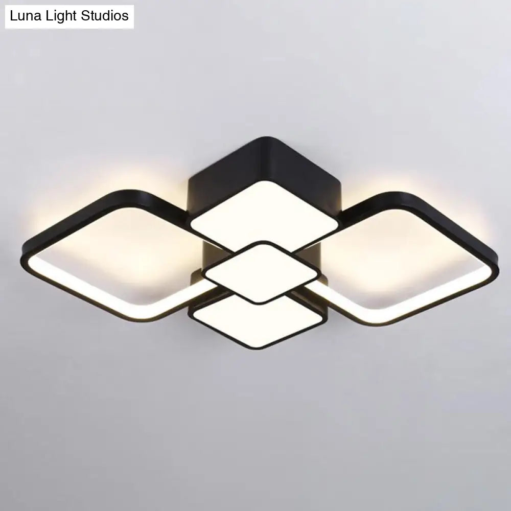Modern Square Flush Mount Led Ceiling Light In Black With Warm/White 18/21.5 Wide / 18 White