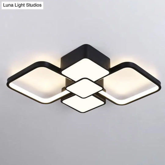Modern Square Flush Mount Led Ceiling Light In Black With Warm/White 18/21.5 Wide / 18 White