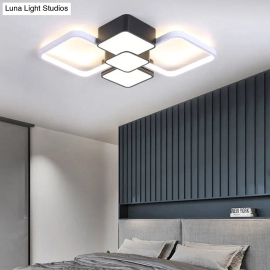 Modern Square Flush Mount Led Ceiling Light In Black With Warm/White 18/21.5 Wide