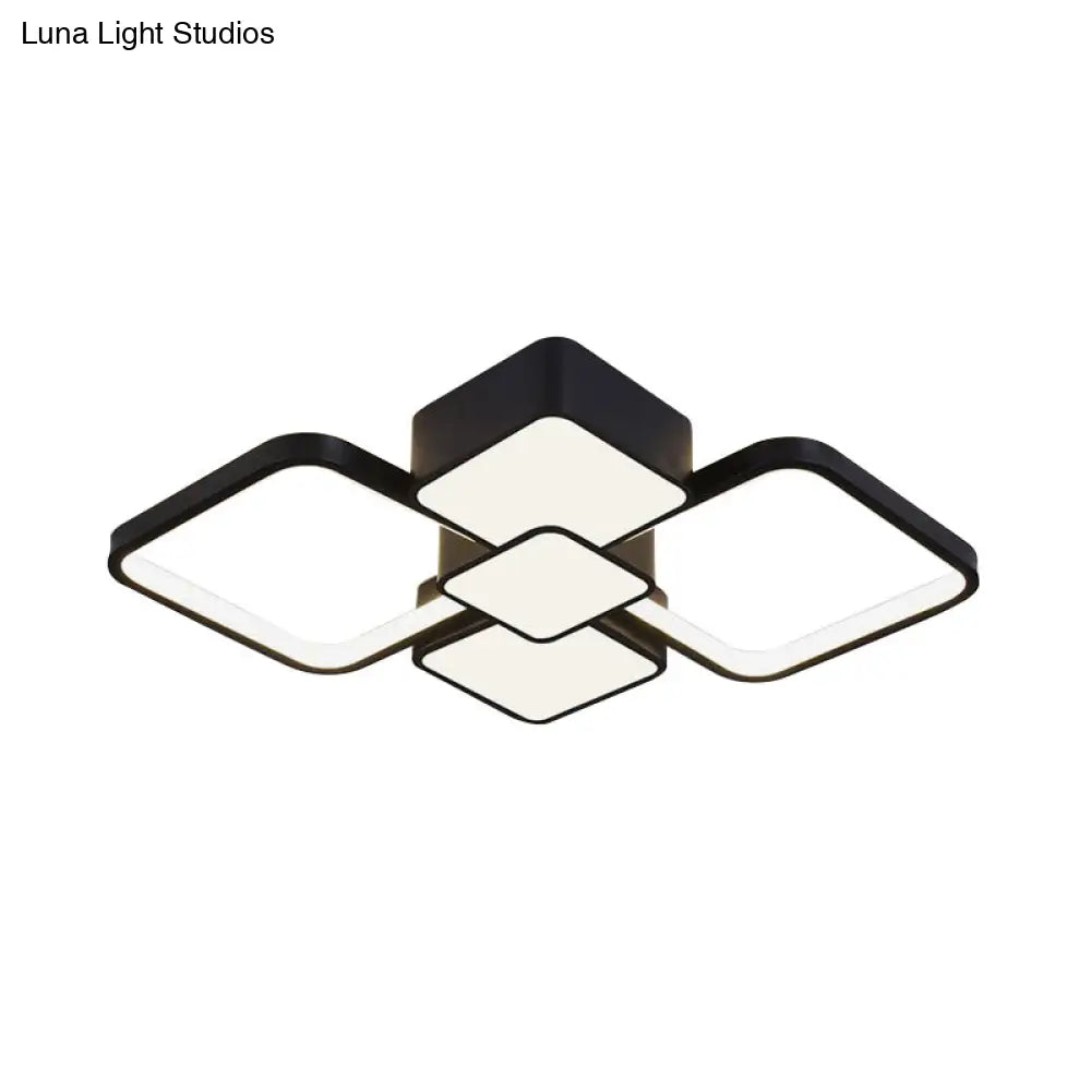 Modern Square Flush Mount Led Ceiling Light In Black With Warm/White 18’/21.5’ Wide