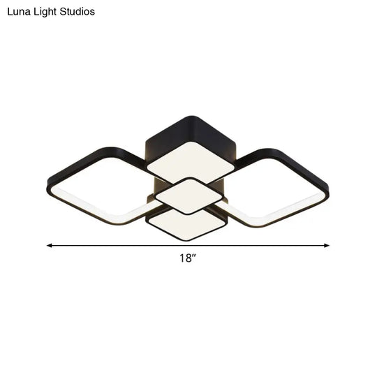 Modern Square Flush Mount Led Ceiling Light In Black With Warm/White 18/21.5 Wide