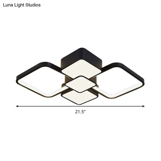 Modern Square Flush Mount Led Ceiling Light In Black With Warm/White 18’/21.5’ Wide
