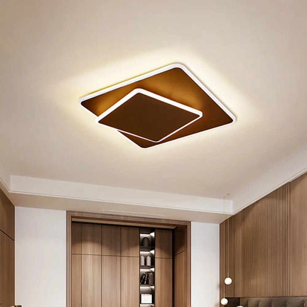 Modern Square Flush Mount Led Ceiling Light White/Coffee Acrylic 16’/19.5’ Wide Warm/White