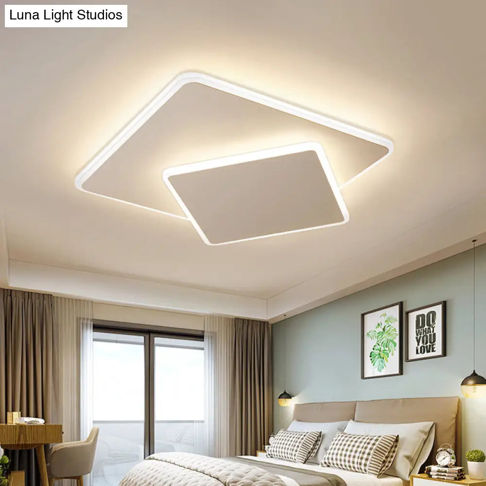 Modern Square Flush Mount Led Ceiling Light White/Coffee Acrylic 16/19.5 Wide Warm/White Lighting