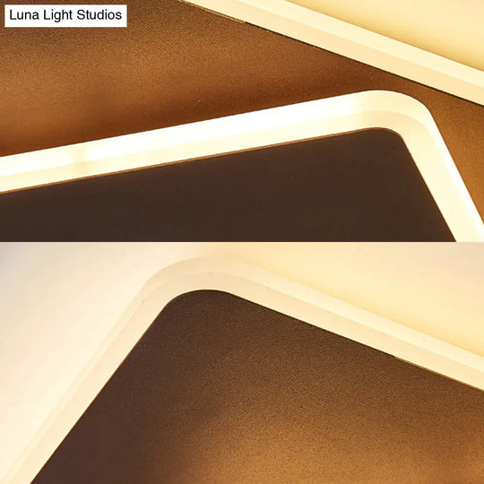 Modern Square Flush Mount Led Ceiling Light White/Coffee Acrylic 16’/19.5’ Wide Warm/White Lighting