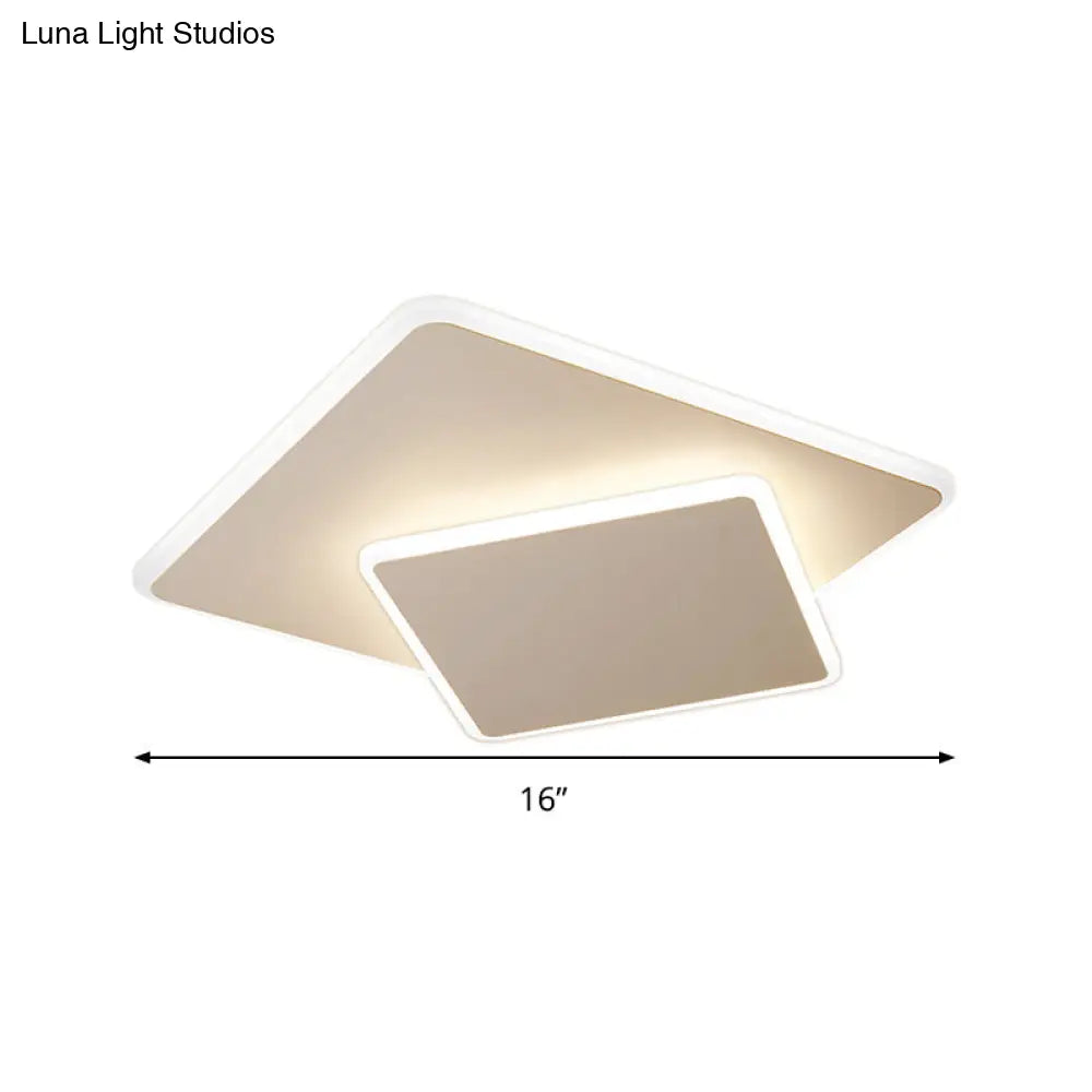 Modern Square Flush Mount Led Ceiling Light White/Coffee Acrylic 16/19.5 Wide Warm/White Lighting