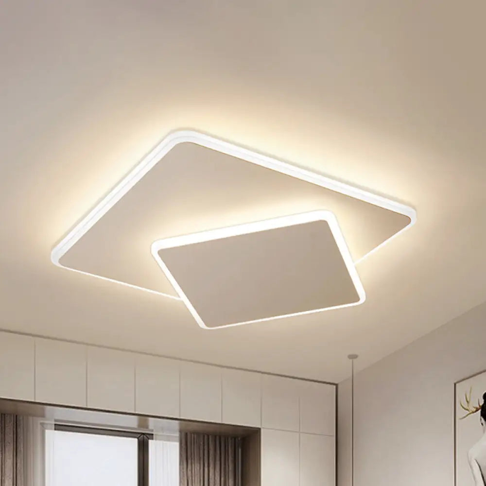 Modern Square Flush Mount Led Ceiling Light White/Coffee Acrylic 16’/19.5’ Wide Warm/White