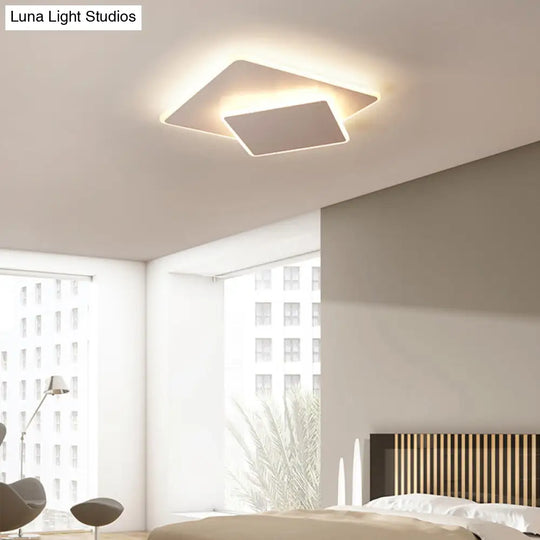 Modern Square Flush Mount Led Ceiling Light White/Coffee Acrylic 16’/19.5’ Wide Warm/White Lighting