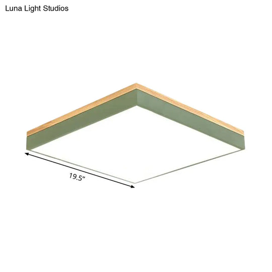 Modern Square Flush Mount Led Green Ceiling Lamp - 12/16/19.5 Wide Acrylic Diffuser