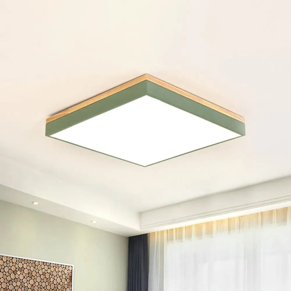 Modern Square Flush Mount Led Green Ceiling Lamp - 12’/16’/19.5’ Wide Acrylic Diffuser / 12’