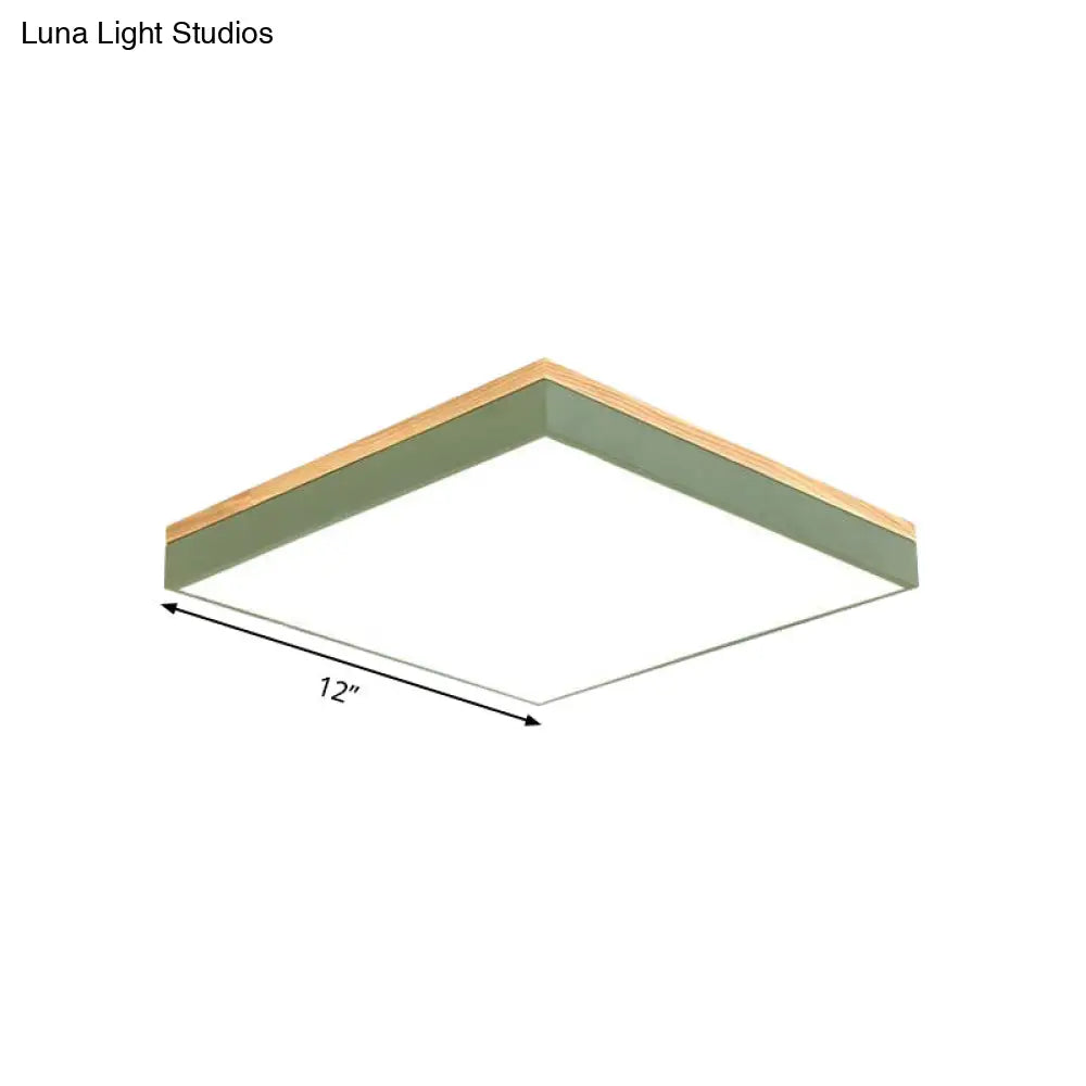 Modern Square Flush Mount Led Green Ceiling Lamp - 12’/16’/19.5’ Wide Acrylic Diffuser