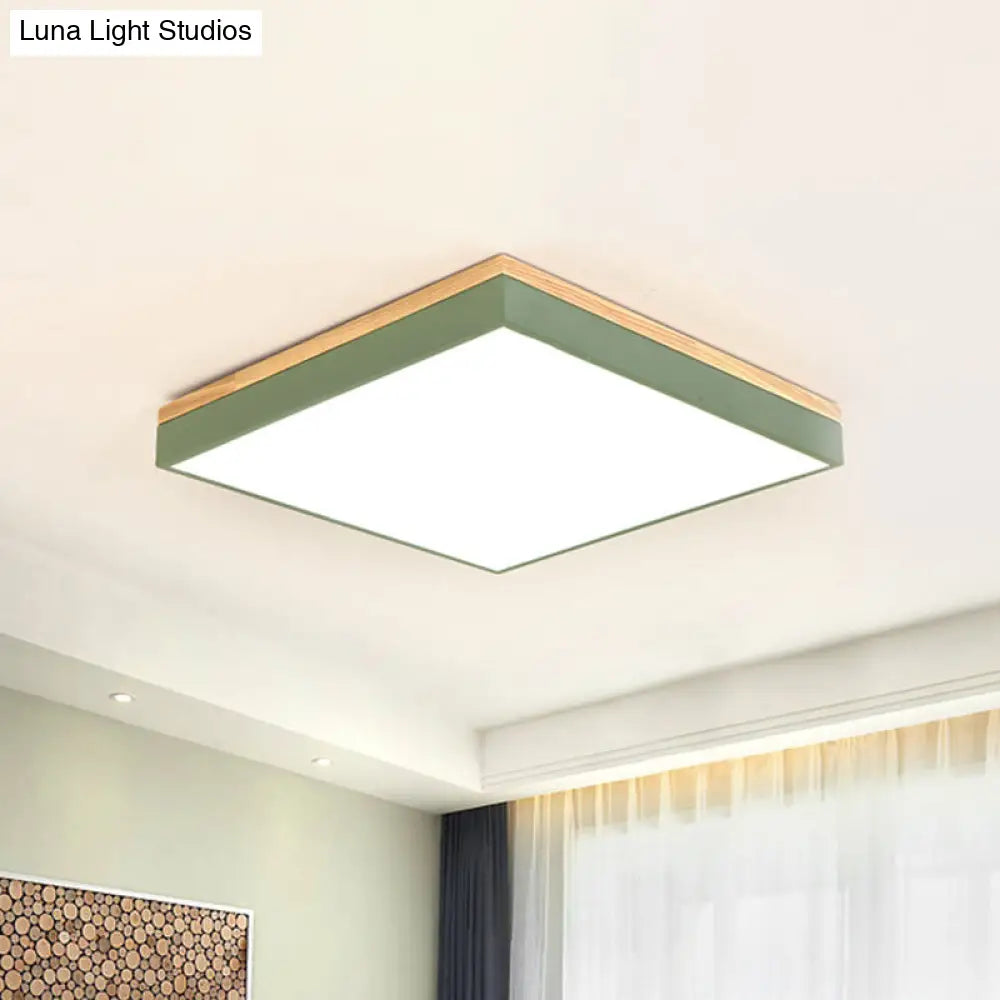 Modern Square Flush Mount Led Green Ceiling Lamp - 12/16/19.5 Wide Acrylic Diffuser / 12