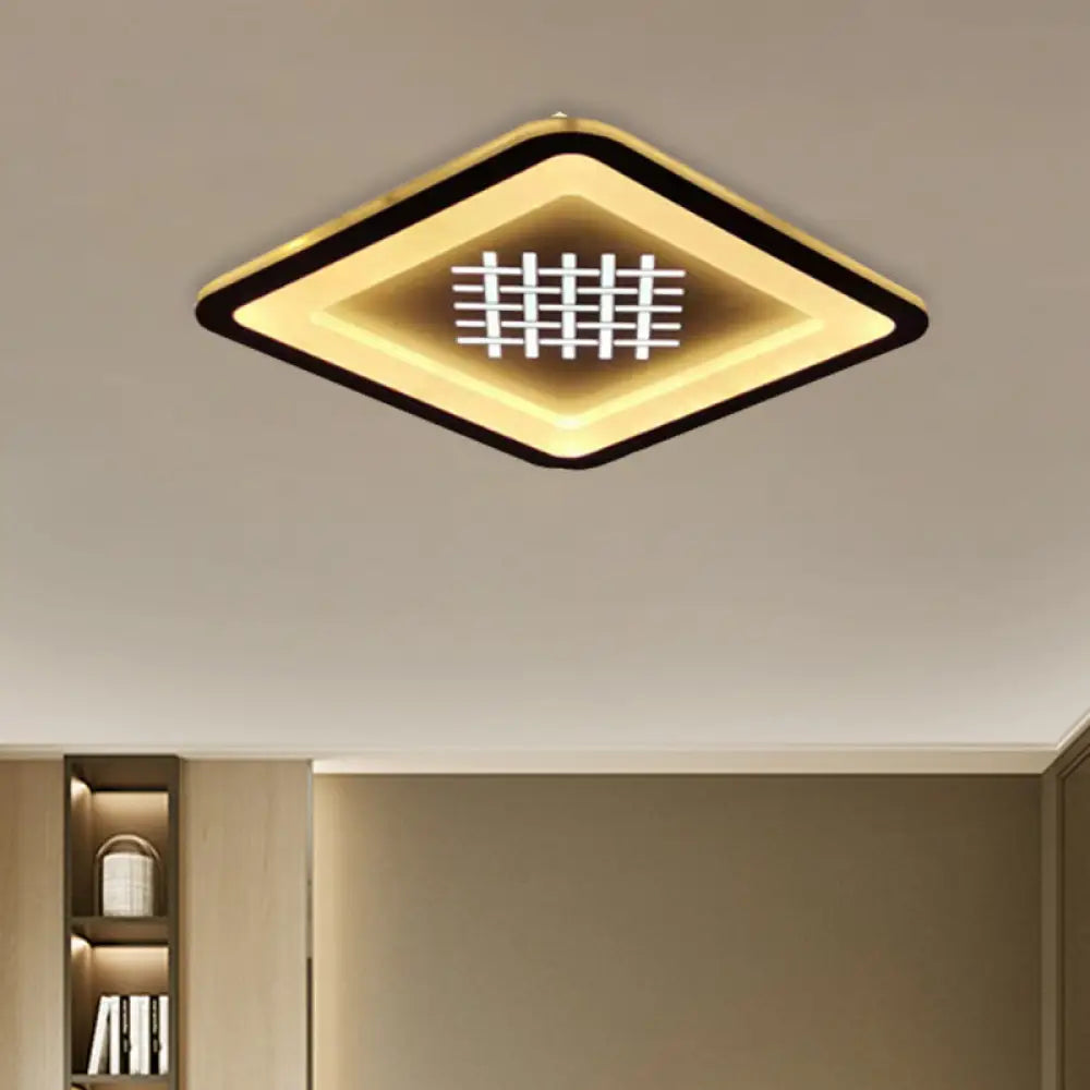 Modern Square Flush Mount Light: Led Acrylic Hallway Fixture In Black With Woven Grid Pattern