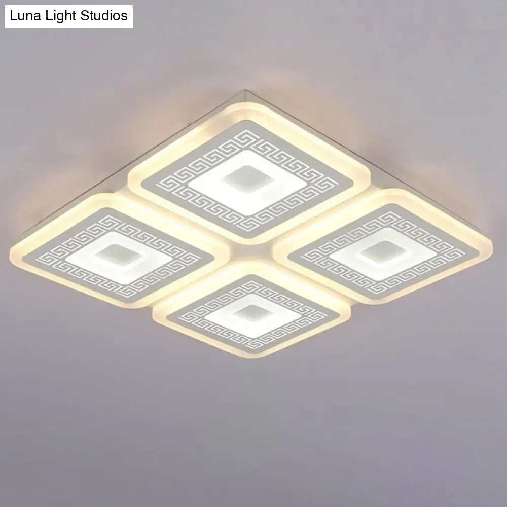 Modern Square Flushmount Acrylic Ceiling Light Fixture - 4 Heads White 19.5’/23.5’ Wide