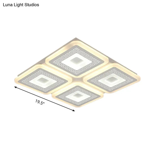 Modern Square Flushmount Acrylic Ceiling Light Fixture - 4 Heads White 19.5’/23.5’ Wide