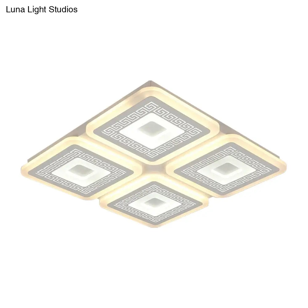 Modern Square Flushmount Acrylic Ceiling Light Fixture - 4 Heads White 19.5/23.5 Wide